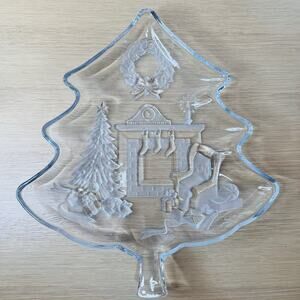 Glass Christmas Tree 13.5" Serving Dish Tray Decorative Plate by Studio Nova